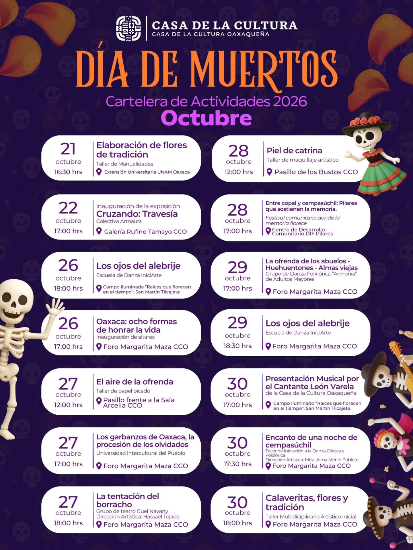 Cartelera de Actividades Día de Muertos